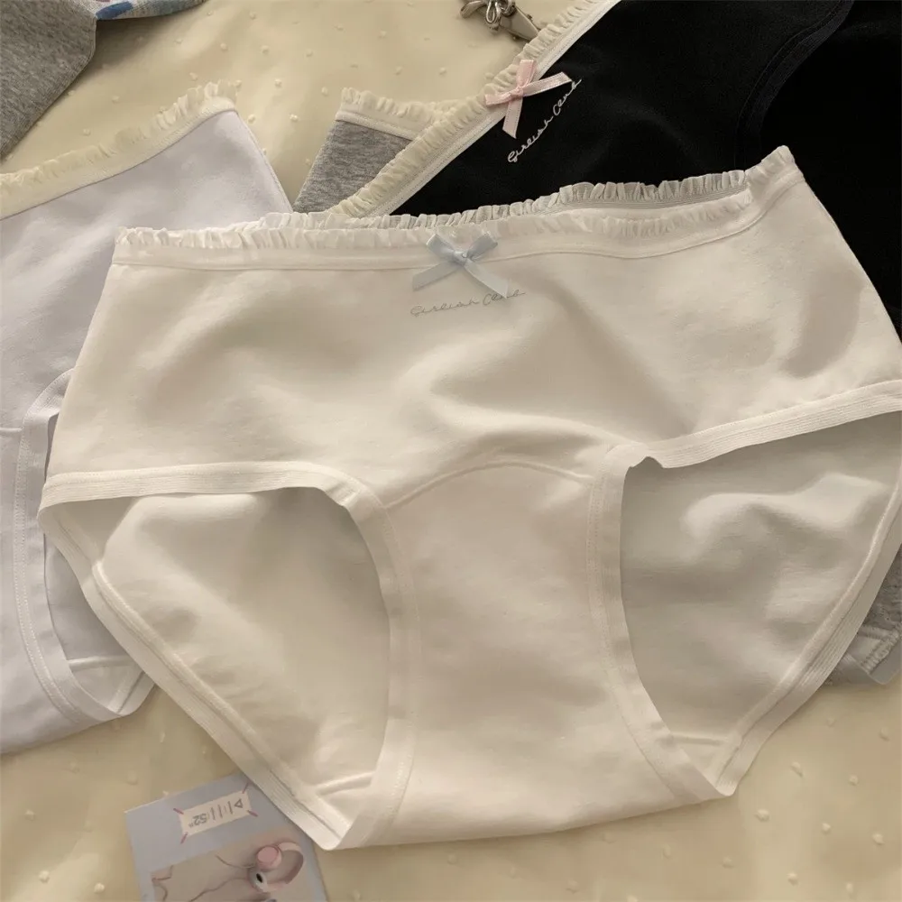 Underpants Mid Waist Bow Cotton Panties Letter Comfortable Underwear for Women Simple Sweet Flower Briefs Lady