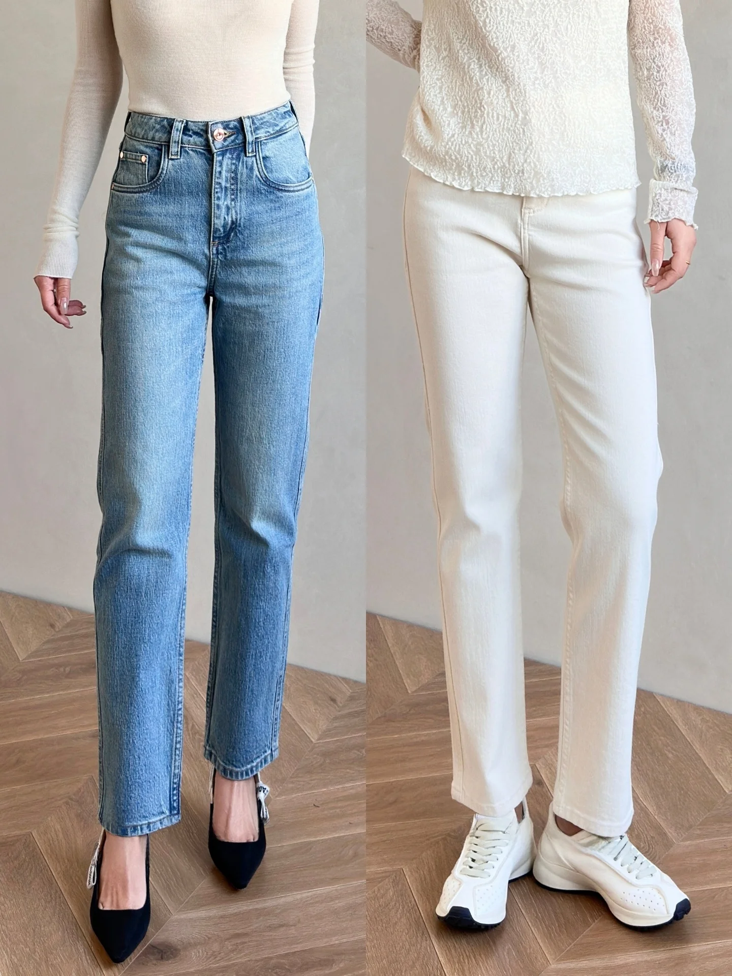

Classic Waed Denim Cigarette Pants High Waist Straight Leg Jeans Versatile Nine-Tenths Breadsti Pants Ele Sle