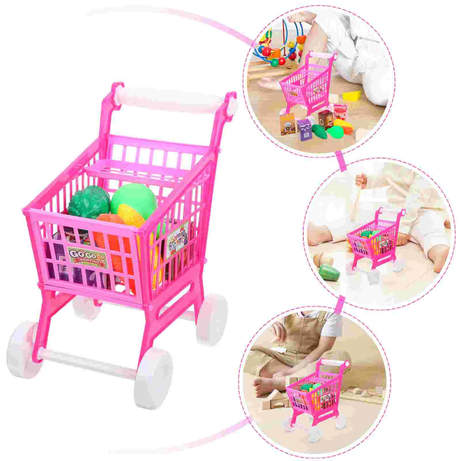 

Hand Cart Simulation Shopping Mini Toys Storage Rack Trolley Racks Pink Simulated Kids Playing Baby