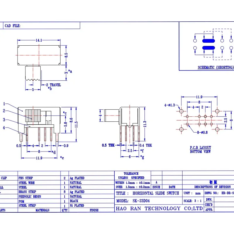 مفتاح تبديل جانبي SK-23D04 ، 8-pin أفقي ، مضخم صوت 3 سرعات ، 1 يمين و 3 ، ثلاثة ، 5 قطعة لكل مجموعة