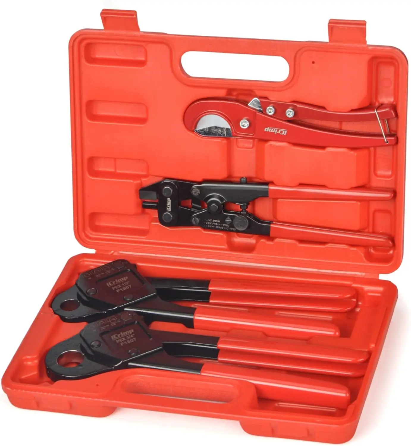 

Professional PEX Crimping Tool Kit with Tubing Cutter & Copper Ring Remover for 1/2'' & 3/4'' Pipes, Meets ASTM F1807 Standard