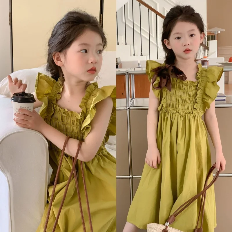 

Girls Dress Summer New Western Style Cute Flounced Sleeve Princess Vest Dress Children One Piece Dropshipping