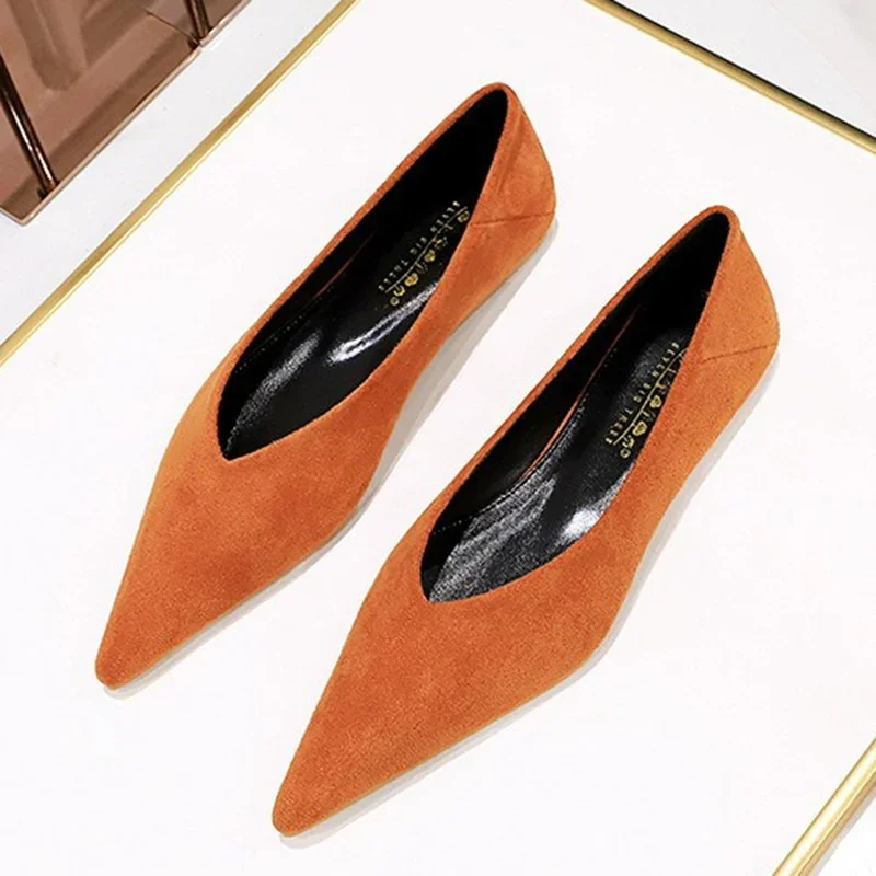 Women 0.5cm Low Heels Leisure Outside Flats Female Fashion Suede Surface Low Heels Lady Sexy Evening Party Slip On Flat Shoes