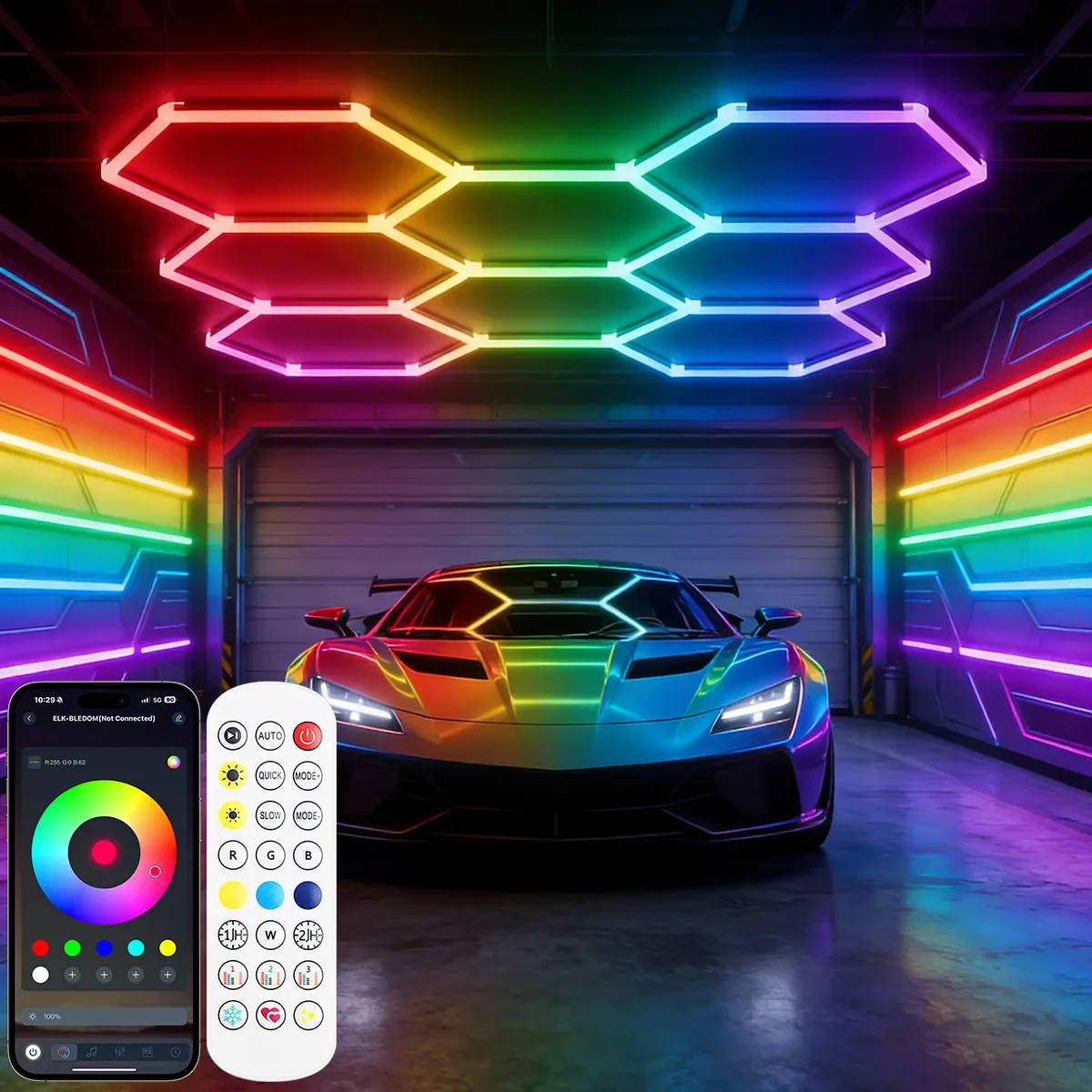 RGB Hexagon LED Lights with APP & Remote Control, 110V Smart Wall Ceiling Panels Music Sync for Gaming Room Bedroom Home Decor, 3W per Panel DIY Modular