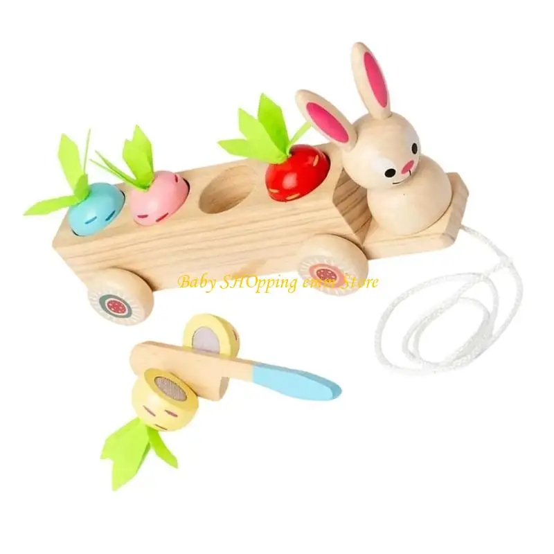 

23GD Cabbit Cart и Carrot Tailing Деревянная игрушка для малышей тянет вдоль игрушки