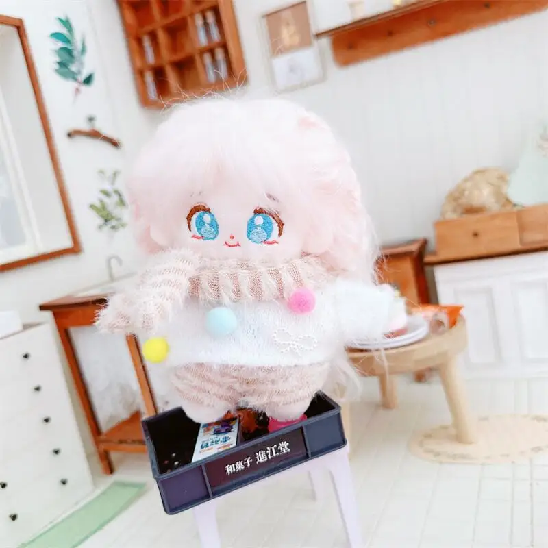 

10cm Mini Kawaii Winter Warm Scarf Sweater Suit Plush Doll Cute Soft Stuffed Idol Cotton Naked Doll for Girls Kids Fans Gifts