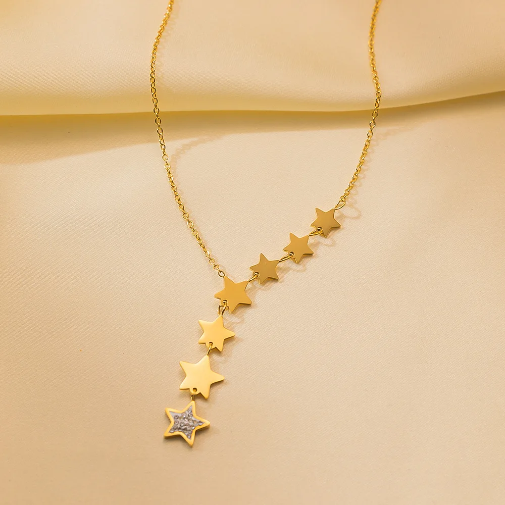 316L Stainless Steel Stars Zircon Necklaces Charms Chain Choker Necklaces 2021 New For Women Fashion Jewelry Collier image 4