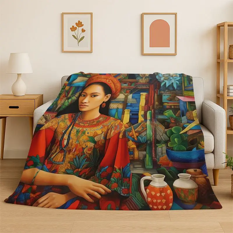 Africa Ethiopian Art Tradition Custom Flannel Blanket Soft Throw Blanket for Bedroom Living Room Bed Travel Camping Picnic Cover