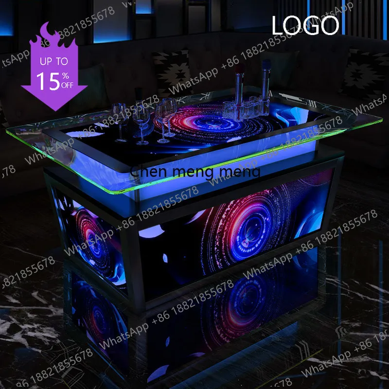 Dazzling KTV luminous special wine bar counter karaoke coffee table stainless steel tempered glass