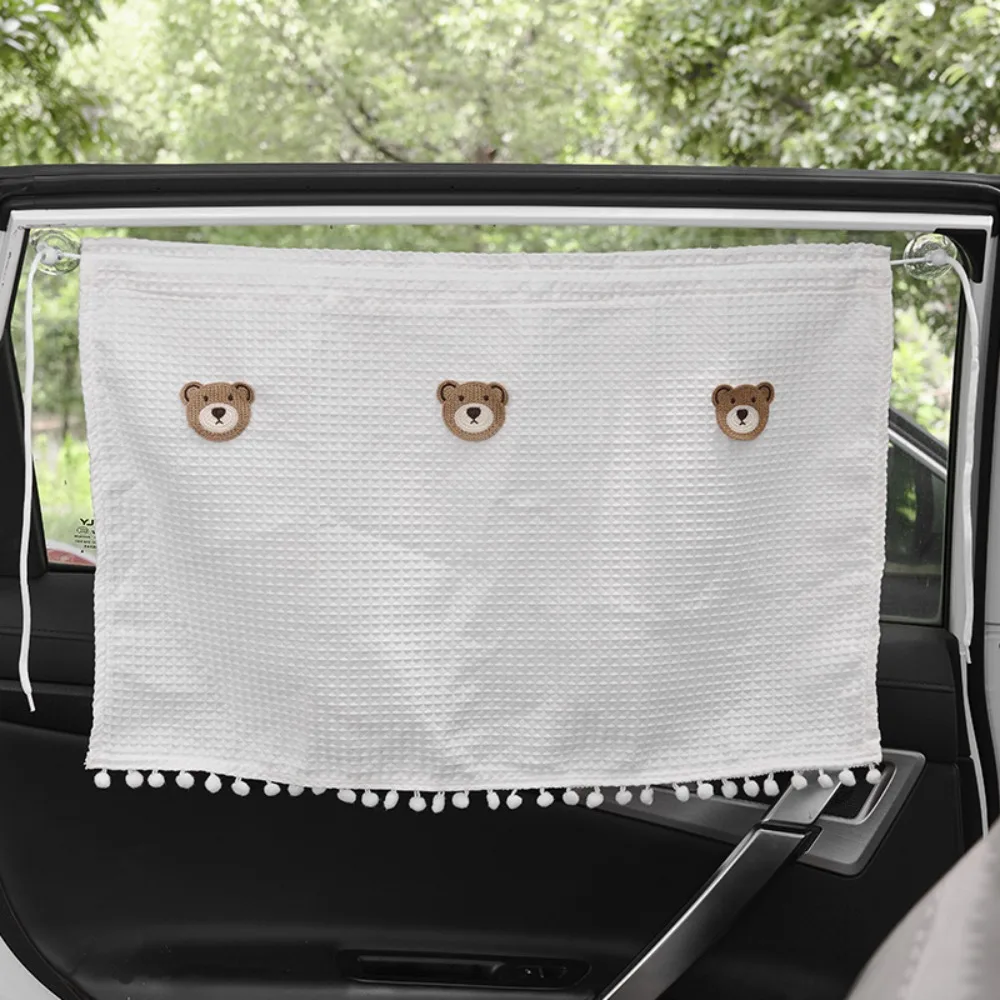 Cute Thickened Car Sunshade Embroidered Suction Cup Auto Sliding Curtain UV Protection Cotton Window Cover Auto