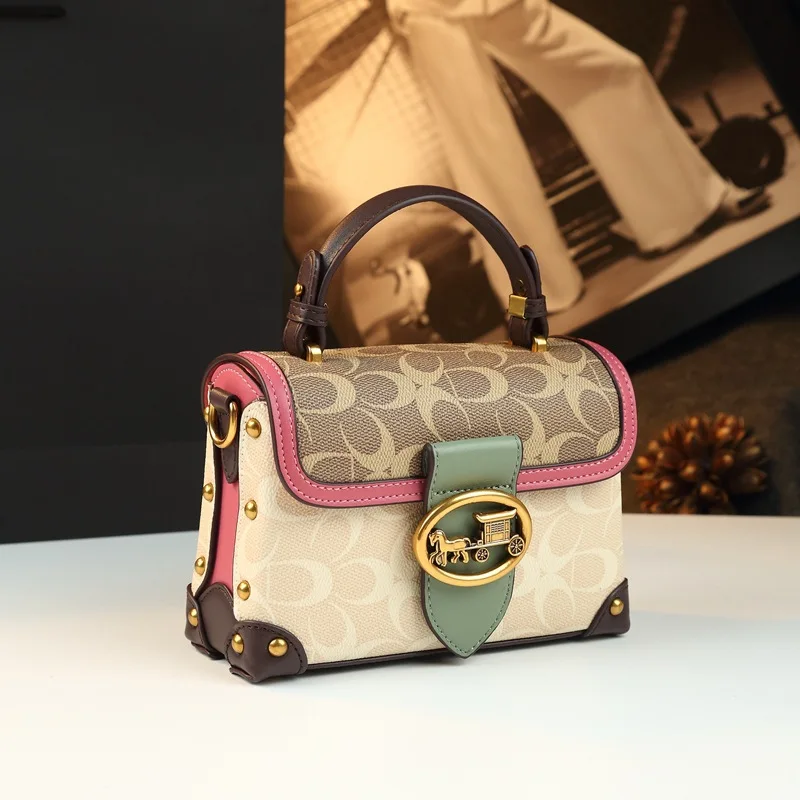 

Genuine Leather Small Square Bag for Women Fashion Magenta Pink Mini Top Handle Shoulder Crossbody Purse Trendy Bright Color