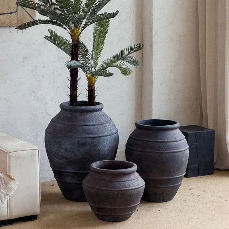 

Floor-to-ceiling large pottery pot B & B decoration pottery pot vase retro
