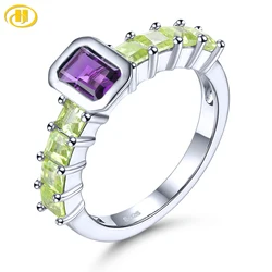 Natural Peridot Amethyst Solid Silver Rings 1.8 Carats Genuine Gemstone Romantic Exquisite Fine Jewelry S925 Women Engagement