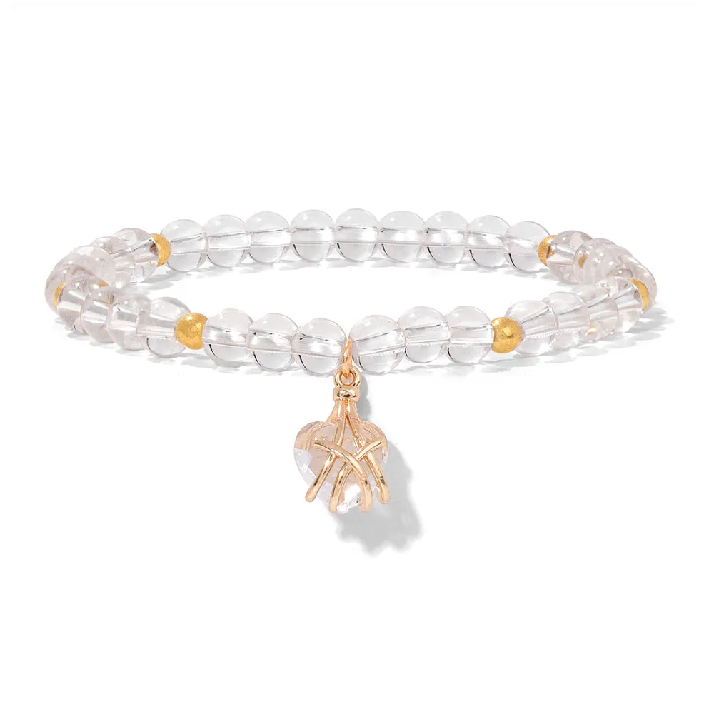 Großhandel Naturstein Rosa Rosenquarz Perlen Armband Frauen Tigerauge Katzenauge Perlen Herz Anhänger Armbänder Heilung Schmuck – Detail 3