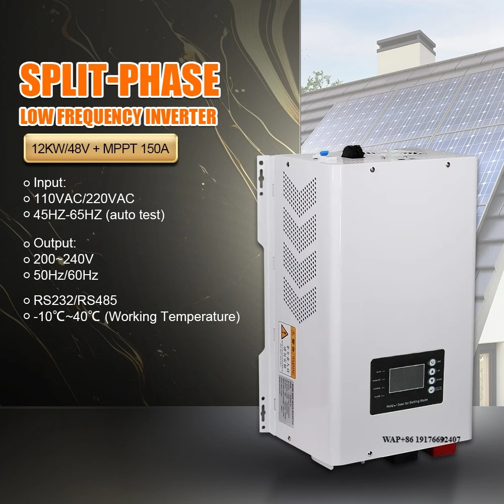 

12000W Pure Sine Wave Hybrid Solar Inverter 48V Off-Grid with LED Display 50/60Hz Low Frequency Split Phase Single Output 240Vac