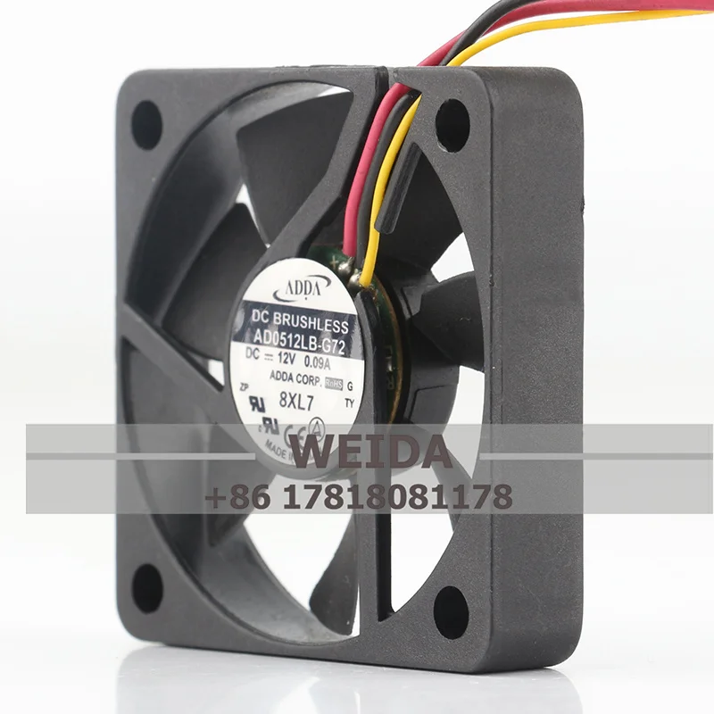 Original ADDA 5010 Fan 12V 0.09A power cooling fan AD0512LB-G72 three-wire speed measurement  50*50*10MM