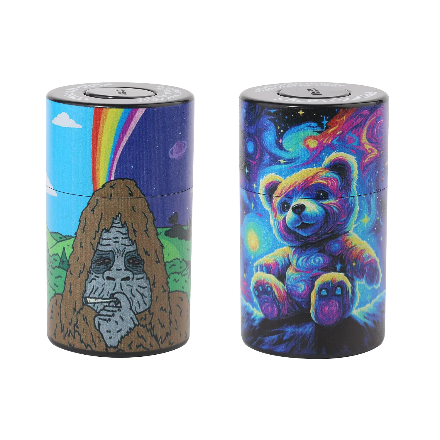 Plastic Air Tight Can-Stash Vacuum Sealed Spice, Tobacco Jar with Tie Dye Skull