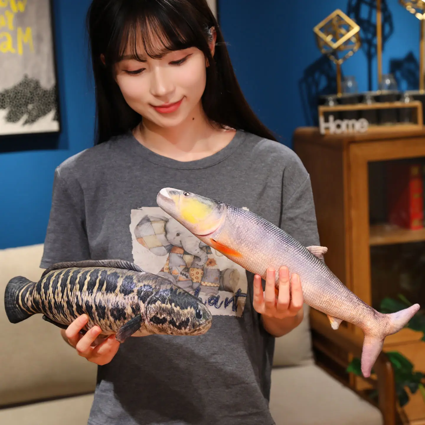 40-100 cm Gevulde Gesimuleerde Snakehead Schroef Groene Vis Yellowcheek Knuffel Gevuld Zacht Levensechte Vis Kussen voor Home Decor