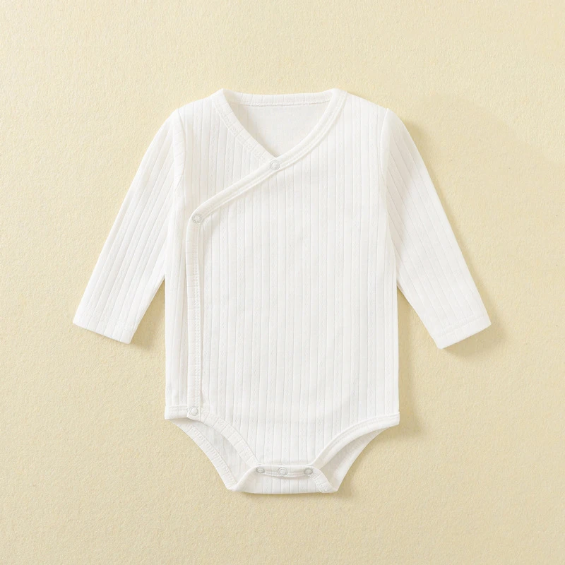 4-Pack Newborn Baby Ribbed Knitted Romper Side-Wrap Cotton Bodysuits Easy Wear Comfortable Infant Onesie for Boys and Girls