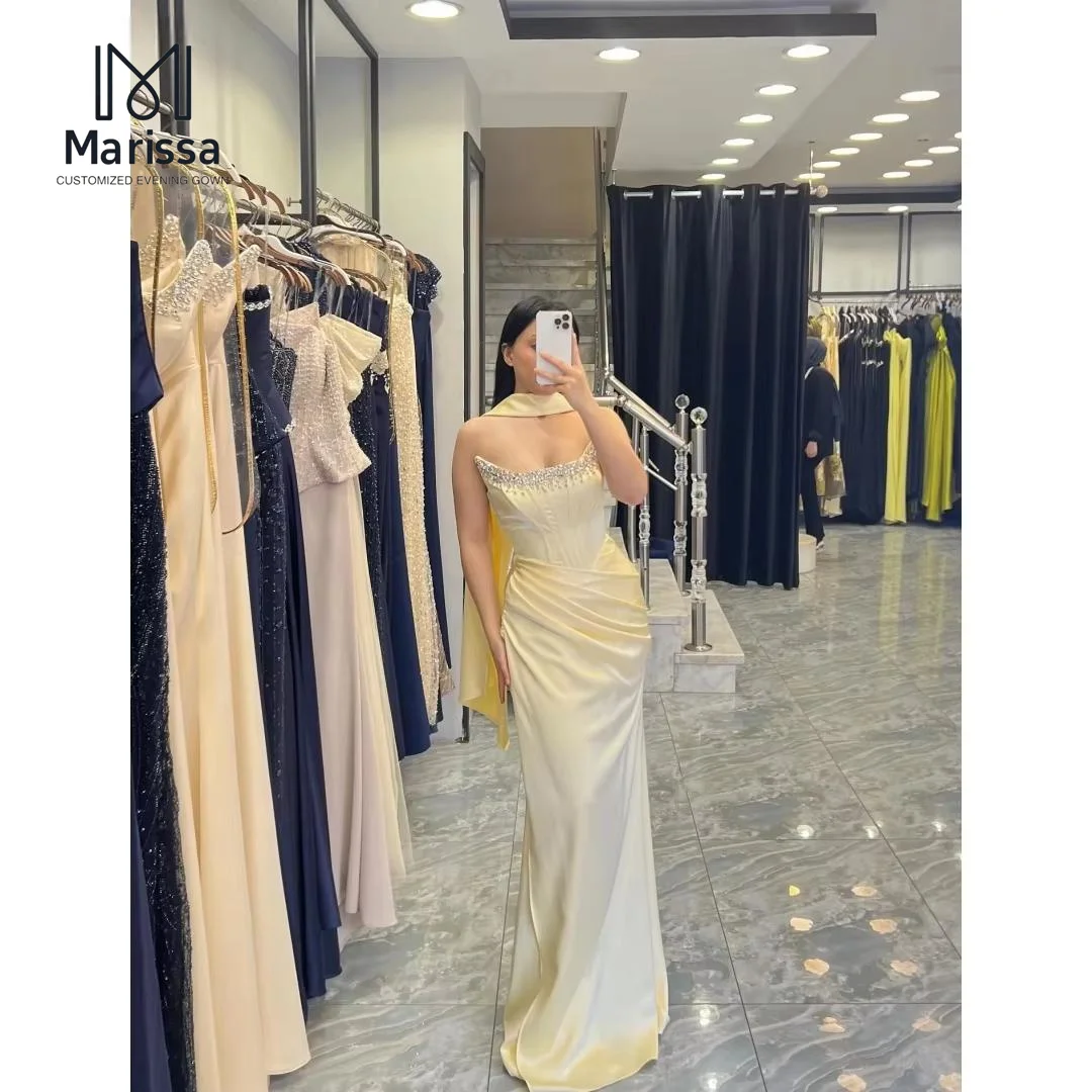 

Marissa Beige Long Skirt Luxurious Women's Evening Dresses Woman Elegant Customized Gala Dress Fishtail Satin Shawl Ball Gown