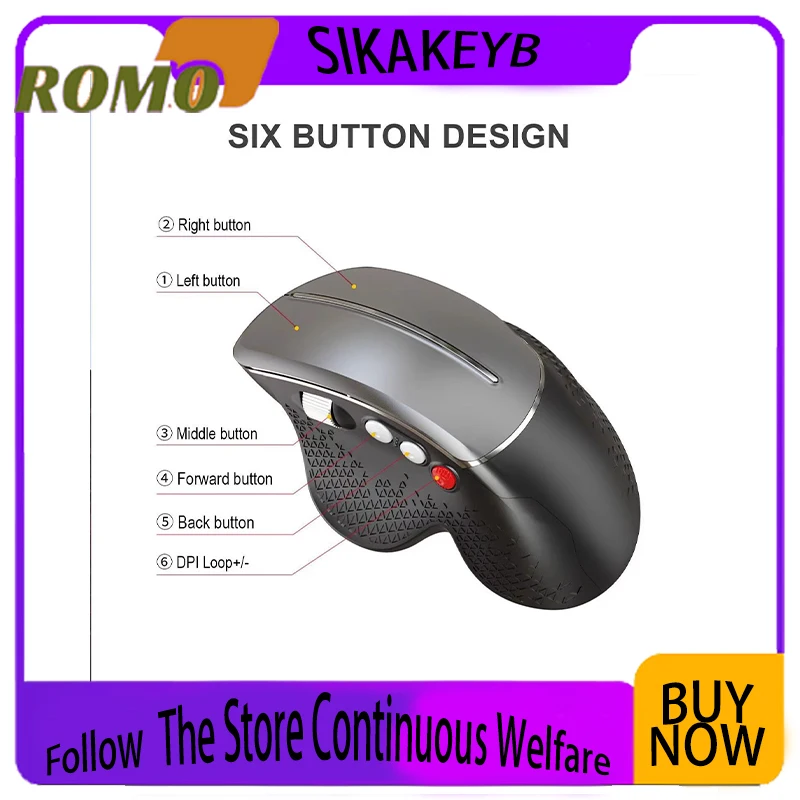 Ma Ren Wireless Esports Game Silent Mouse Designer Drawing Vertical Side Lying Mechanical Large Hand Mouse 4000dpi office mouse