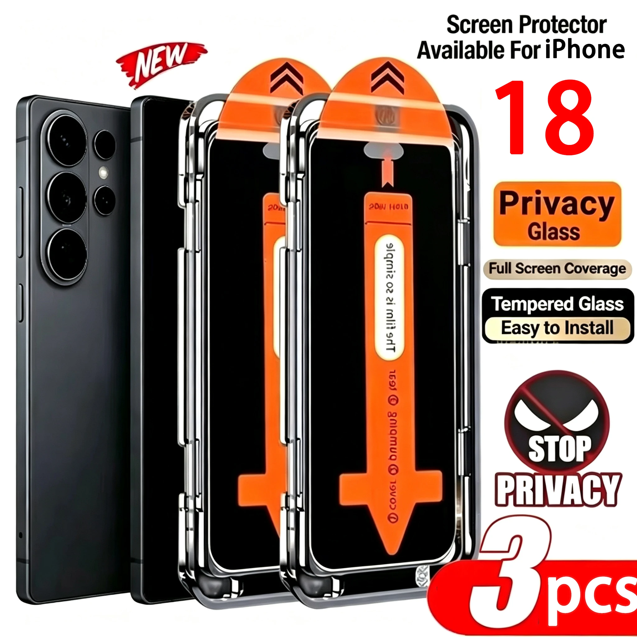 1-3 Stück Anti-Spionage Panzerglas für iPhone 18 17 16 15 14 13 12 11 Pro Max 13 Mini XR XS Displayschutzfolie Einfache Installation Auto-Dust