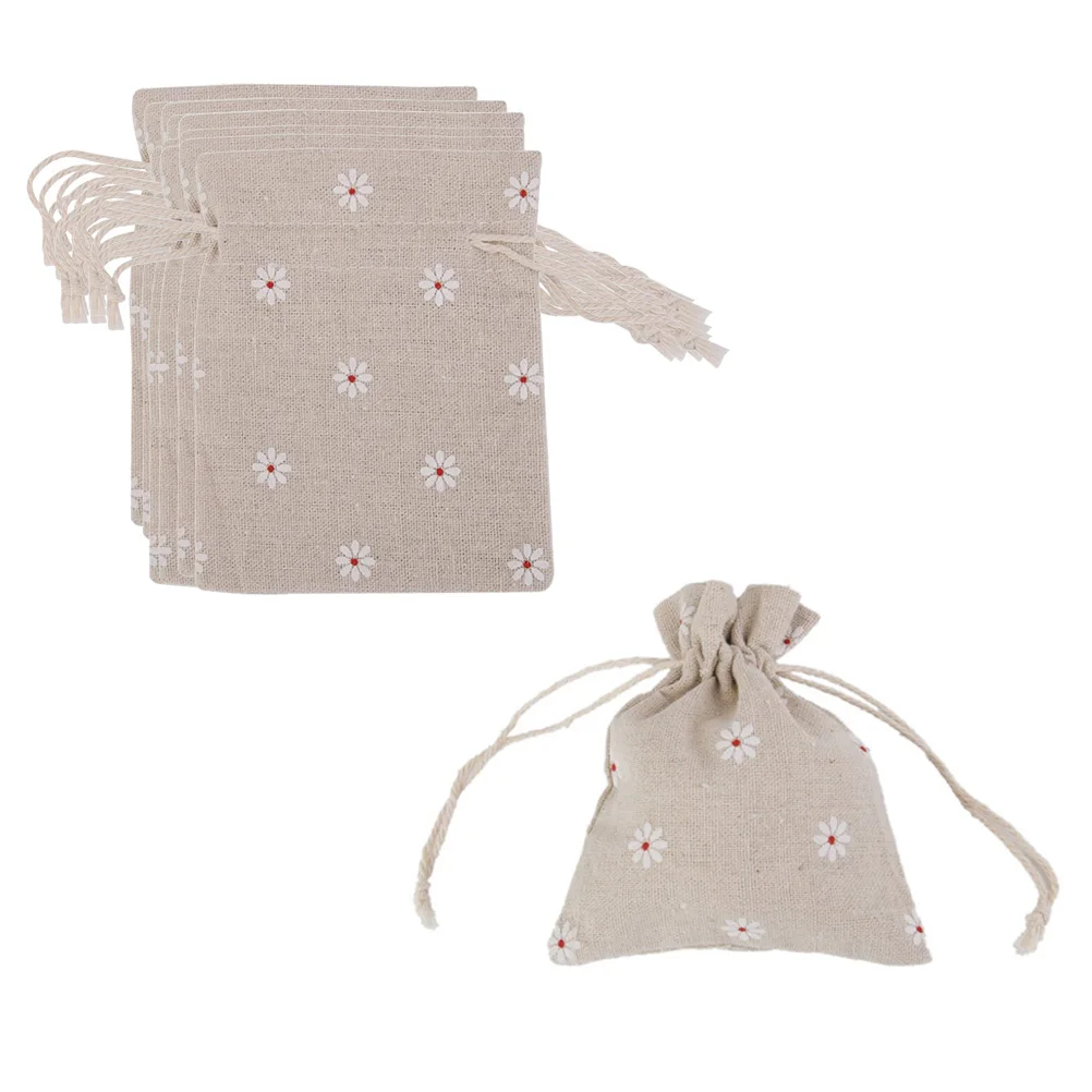 

24 Pcs Drawstring Bag Cotton Linen Storage Pouch Jewelry Lightweight Foldable Daisy Pattern Makeup Toy Toiletries Organizer Gift