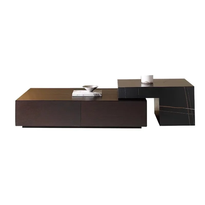Solid wood coffee table smoked color combination design light luxury modern creative minimalism high sense black living
