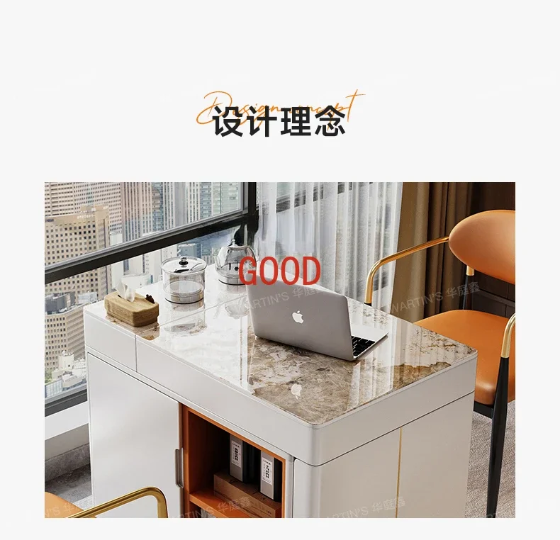 Cream Style Stone Plate Tea Table Modern Minimalist Living Room Home Balcony Retractable Small Apartment Table-Chair Set