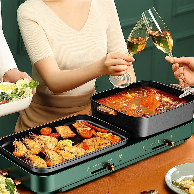 Household multifunctional hot pot barbecue two-in-one electric oven barbecue pot detachable washable hot pot grilled fish plate