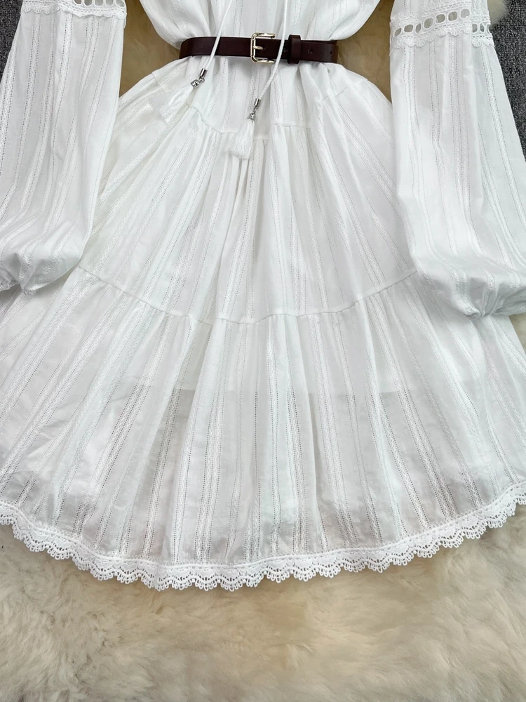 Weiße Spitze, ausgehöhlte Taille, geraffte Puppe, Dr. Long Sve Beach Vaion, Feenrock, koreanischer Stil, rund, hohe Taille, A-Li...