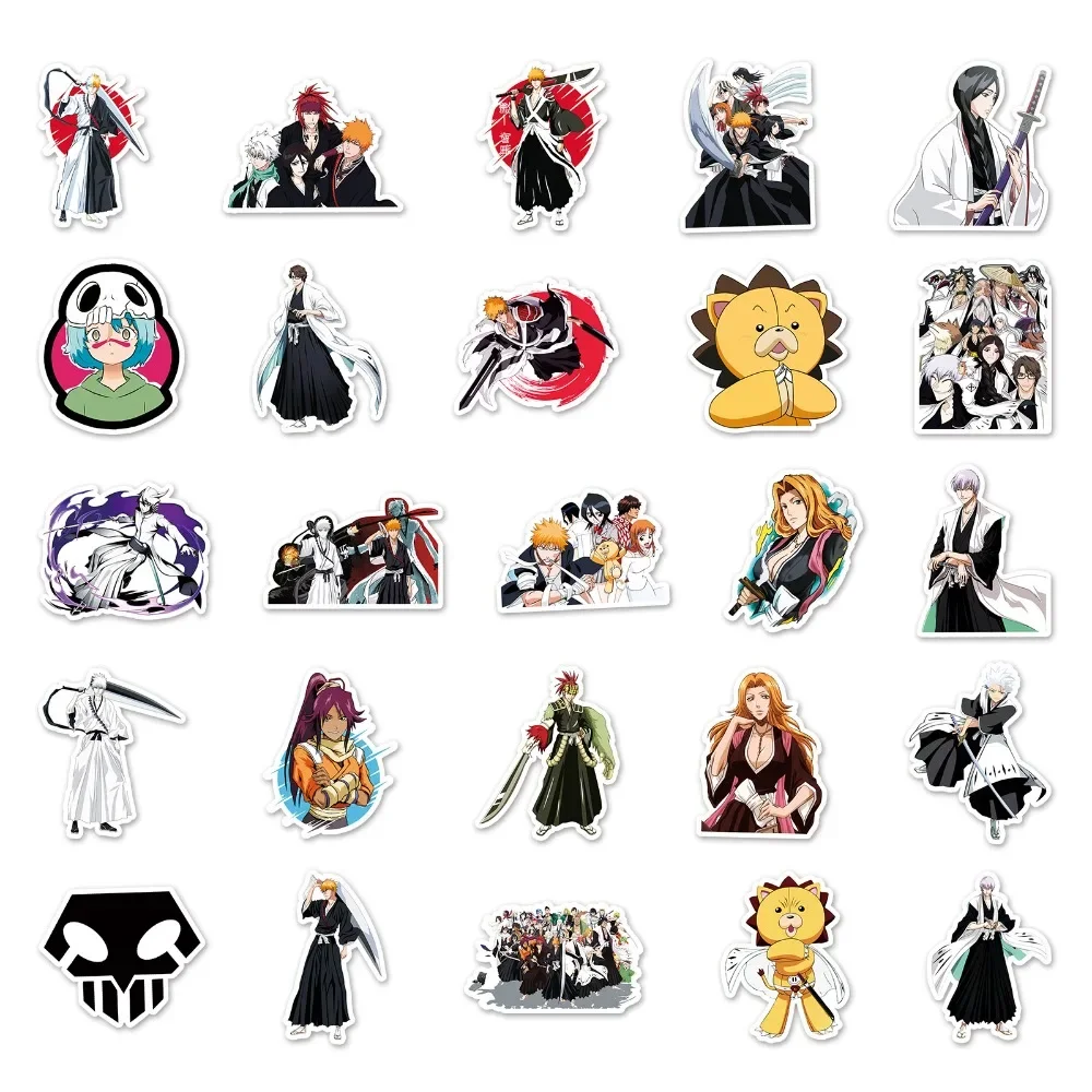 50 Uds Anime Bleach Kurosaki Ichigo pegatinas autoadhesivas Manga dibujos animados Cool dibujo garabatos decoraciones de grafiti