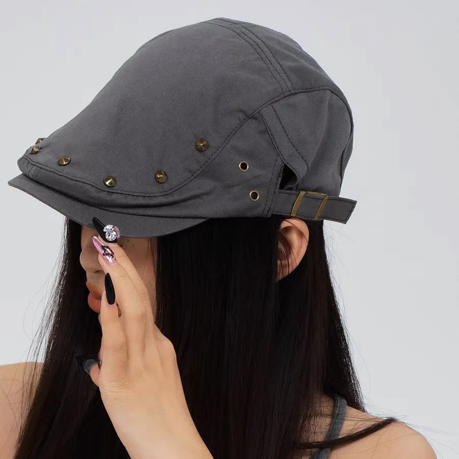 Men Punk Studded Gatsby Newsboy Cabbie Hat Women Designer Rivet Cotton Golf Beret Cap Adjustable Retro Ivy Irish Painter Hats