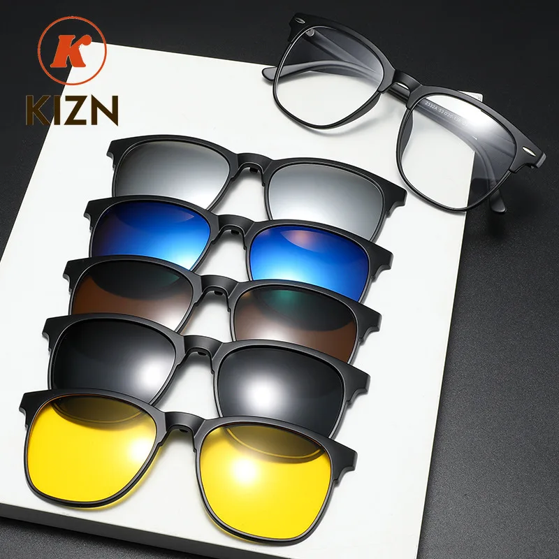KIZN 스포츠 맞춤형 근시 처방 선글라스 남자 자석 차양 편광 된 클립 태양 안경 안경 프레임 여성 -0.5