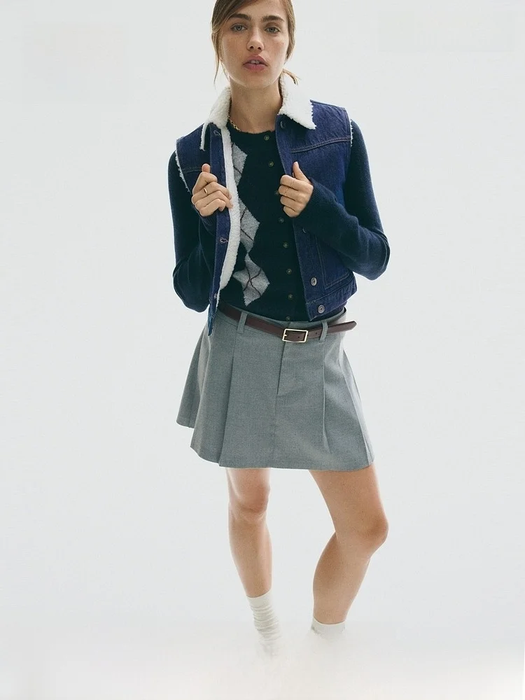 

Comfortable Double-Faced Fce Lined Thi American Sle Denim Vest Top Women's Faion Spring Season H&M 29828