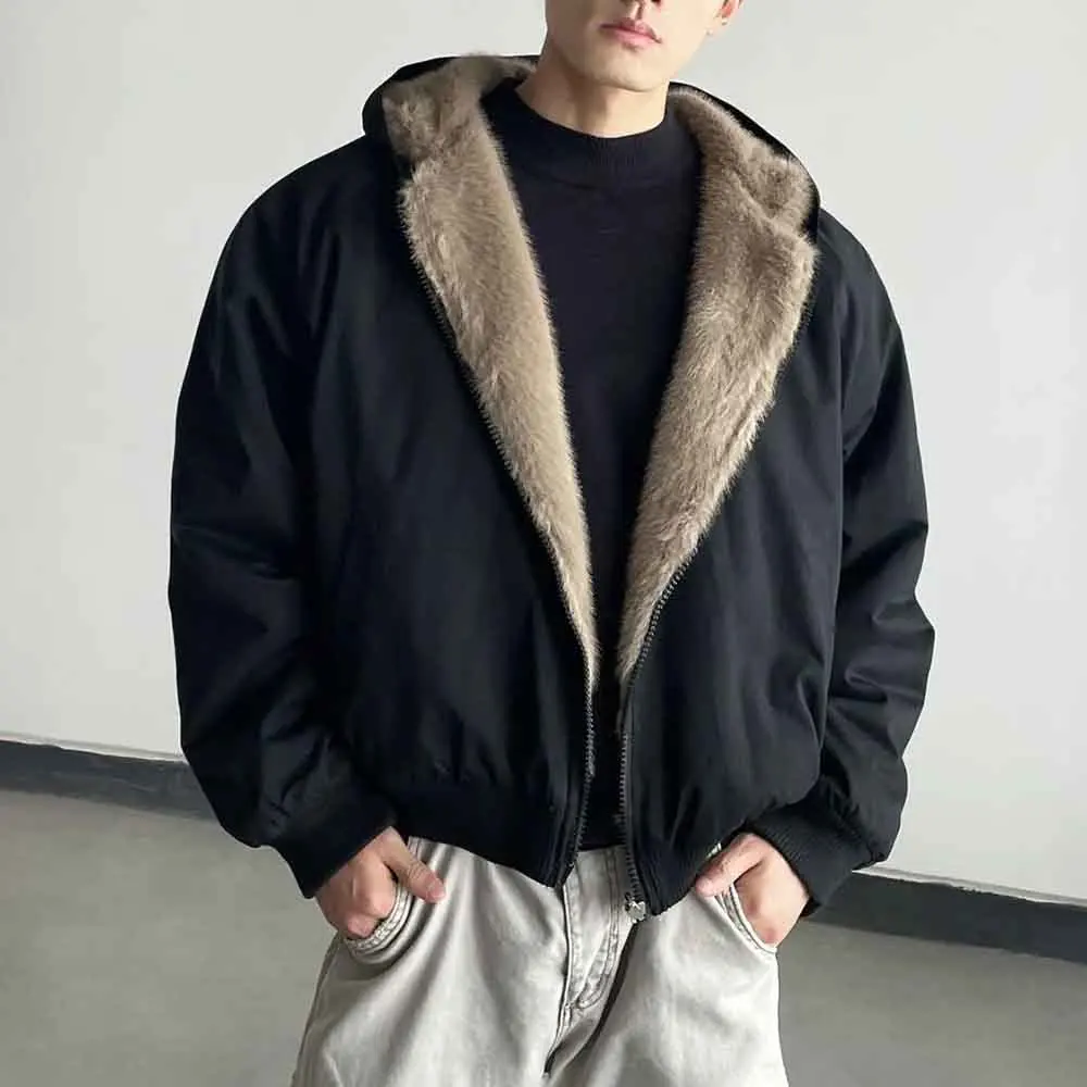 

2025 Winter Men's Solid Color Hooded Long-Sleeve Jacket American Retro Fashion Trendy High Street Casual Loose Niche Men's Top