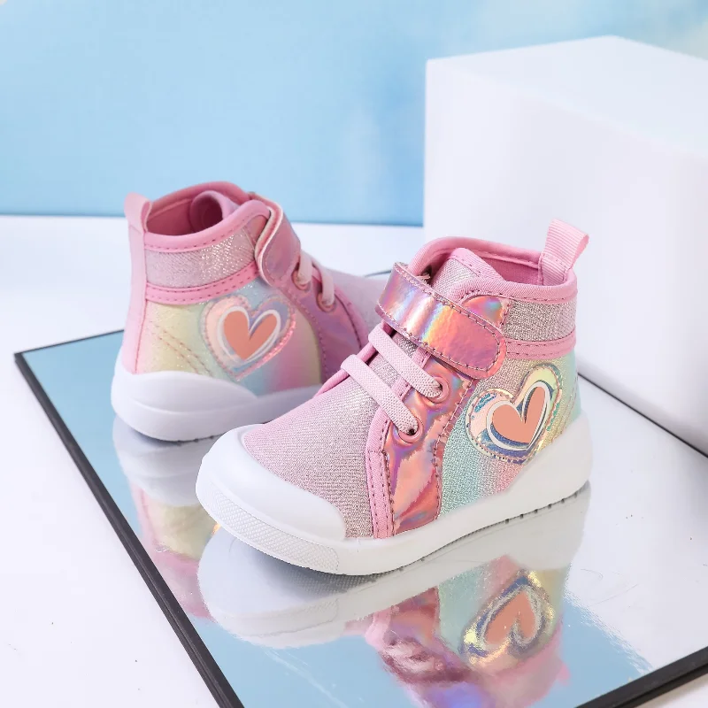 Girls Boots Kids Fashion Rubber Boots Cool Girl Autumn and Winter Soft Sole Pink with Love Hook Princess Round-toe PU