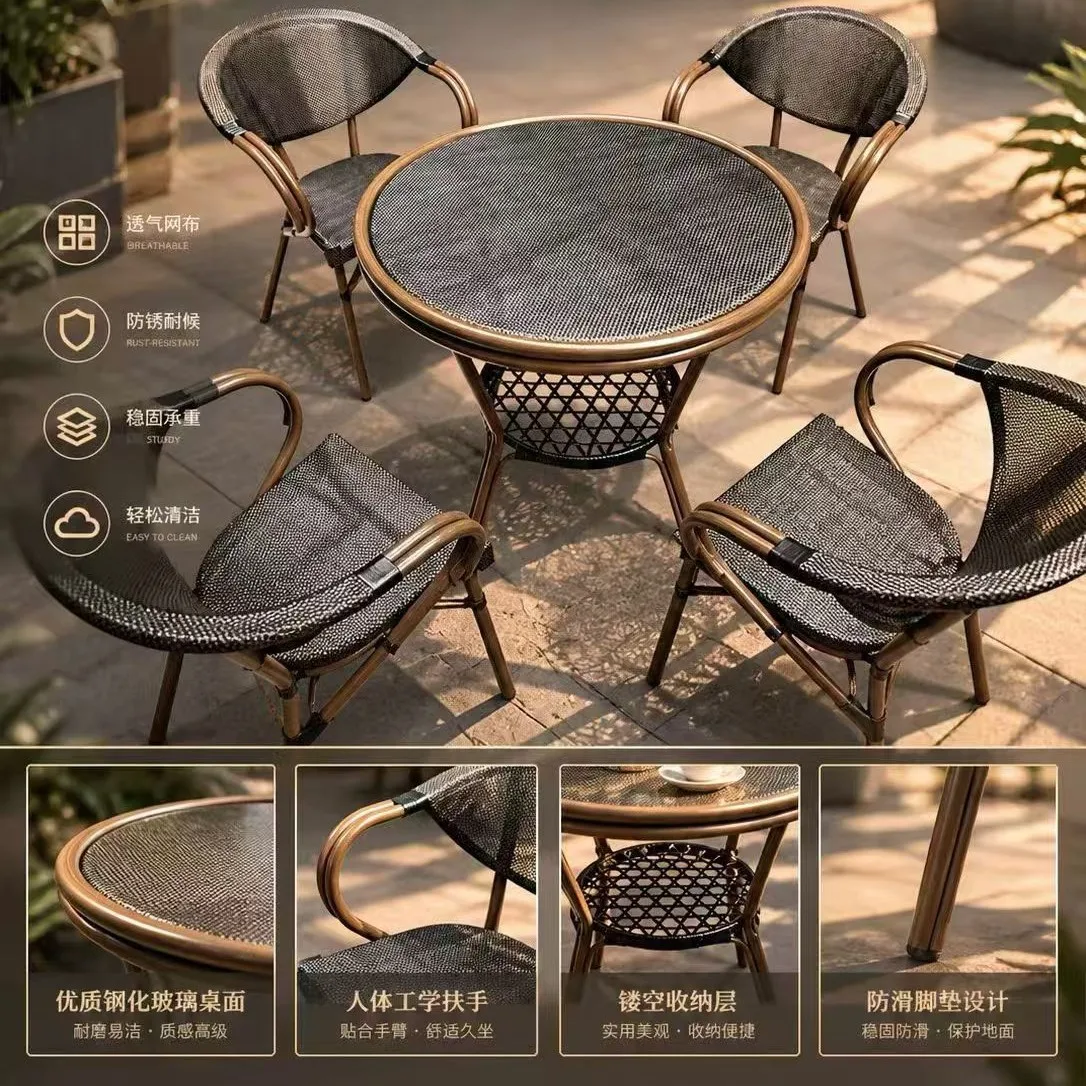 Outdoor leisure tables and chairs five-piece set breathable durable easy to clean balcony small round table rattan