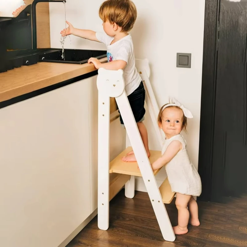 

High-quality toddler stool Montessori wooden furniture vertical tower foldable children's kitchen learning tower