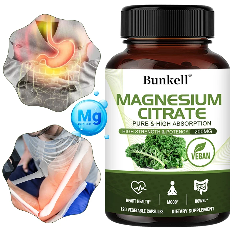 Magnesium Supplement 200mg, Supports Heart, Mood, and Gut Health, Highly Absorbable, Non-GMO