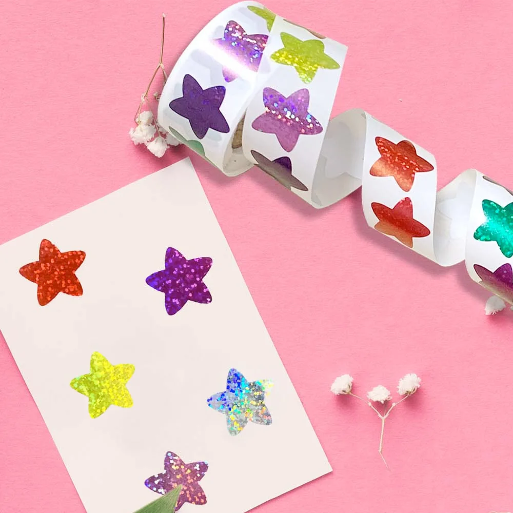 Pegatinas láser brillantes de colores para decoración del hogar, suministros de manualidades de arte para niños, tarjetas de felicitación, juguete de regalo, estrellas autoadhesivas, 100-500 piezas