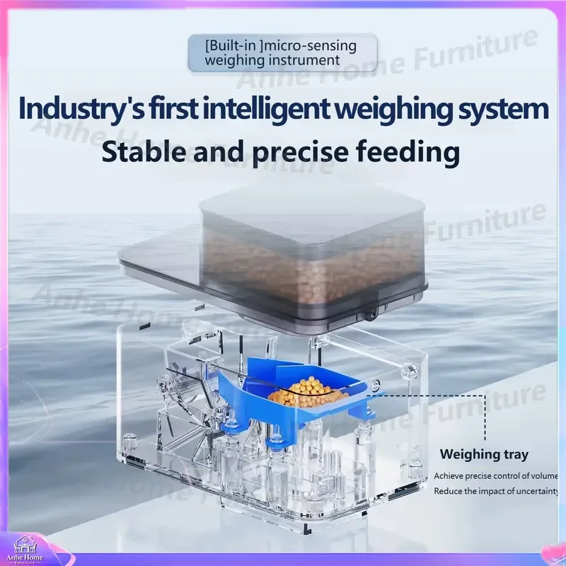 Automatic Fish Feeder Smart Timed Food Dispenser with Precision Weighing Anti-Scatter Design for Aquarium Turtle Tank Pet