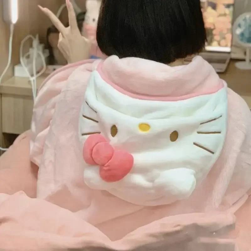 Hello Kitty Blanket Cute Cartoon Hooded Bath Towel Shawl Hooded Blanket Nap Air Conditioning Blanket Children'S Day Gift