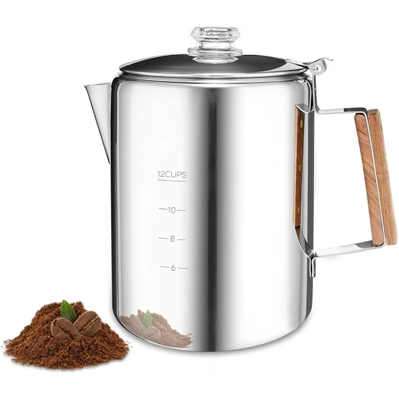 A36T-إبريق قهوة موقد صانع القهوة Percolator المعسكر إبريق قهوة الفولاذ المقاوم للصدأ إبريق قهوة في الهواء الطلق 12 كوب