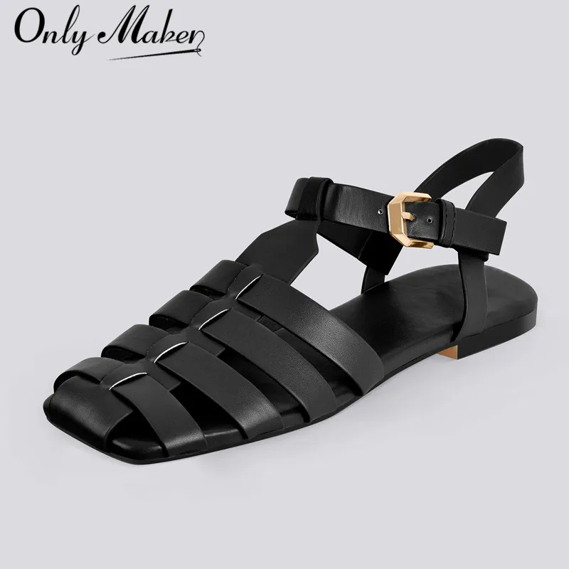 Onlymaker Brand Women Flat Sandals Casual Soft Roman Female Big Size Fashion Handmade Summer Sandals