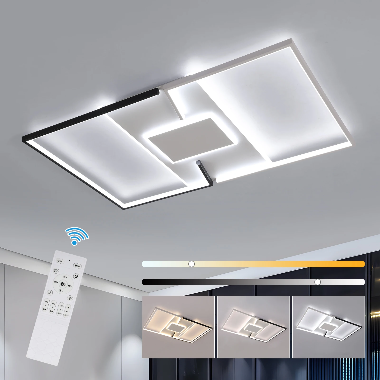 Plafoniera dimmerabile, elegante lampada a LED, apparecchio di illuminazione da 44 W, illuminazione da soffitto con telecomando, regolabile 3000 K/4500 K/6500 K