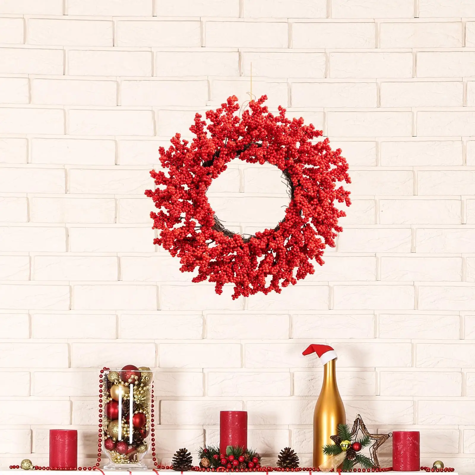 Red Berry Wreath for Door 50cm Xmas Decorations Artificial Christmas Wreath for Holiday Housewarming New Year Hotel Farmhouse