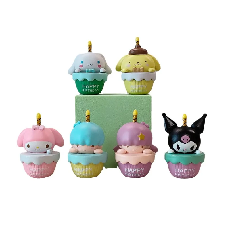 

6Pcs Cute Sanrio Hello Kitty Dolls Anime Figures Kuromi Cinnamoroll Q Figural Desk Cake Decoration Model Children Birthday Gifts
