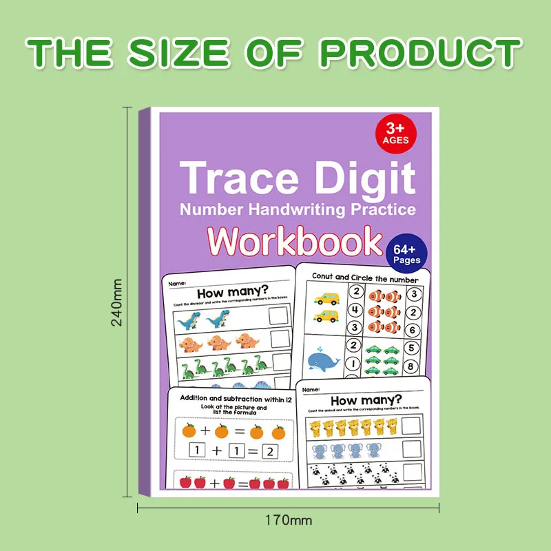 64-Page Interactive Preschool Math Workbook: Number Tracing, Addition and Subtraction Exercises - Early Education Activities for Children over 3 Years Old, Preparatory Course, for Home or Classroom Use - Educational Book for Number Recognition and Basic Arithmetic Skills, Early Education Materials, Fun Illustrations, High-Quality Printing, Learning Tool for Elementary School Students, Christmas Gift