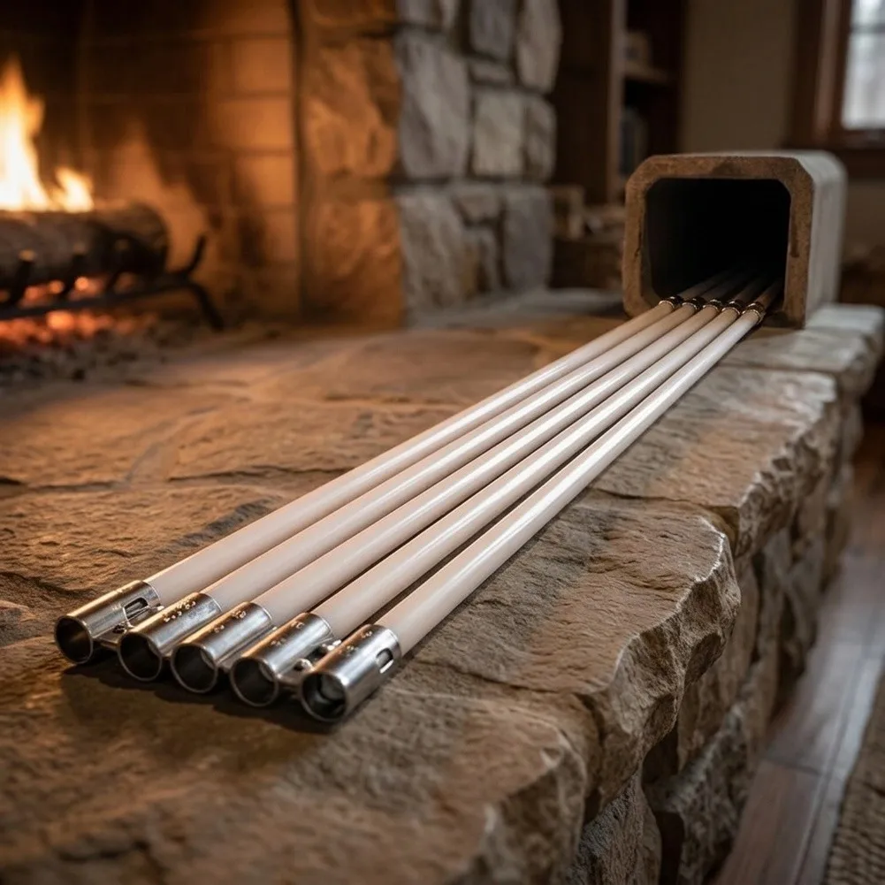 Chimney for Cleaning Brush Kit with 10FT Flexible Rod for Fireplace Flue Sweep and Soot Removal Using Power Drill or Hand